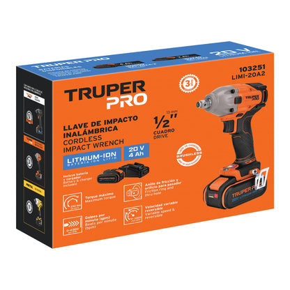 TRUPER Llave de impacto 1/2 pulgadas de 20V y 184 con 1 batería 4Ah PRO