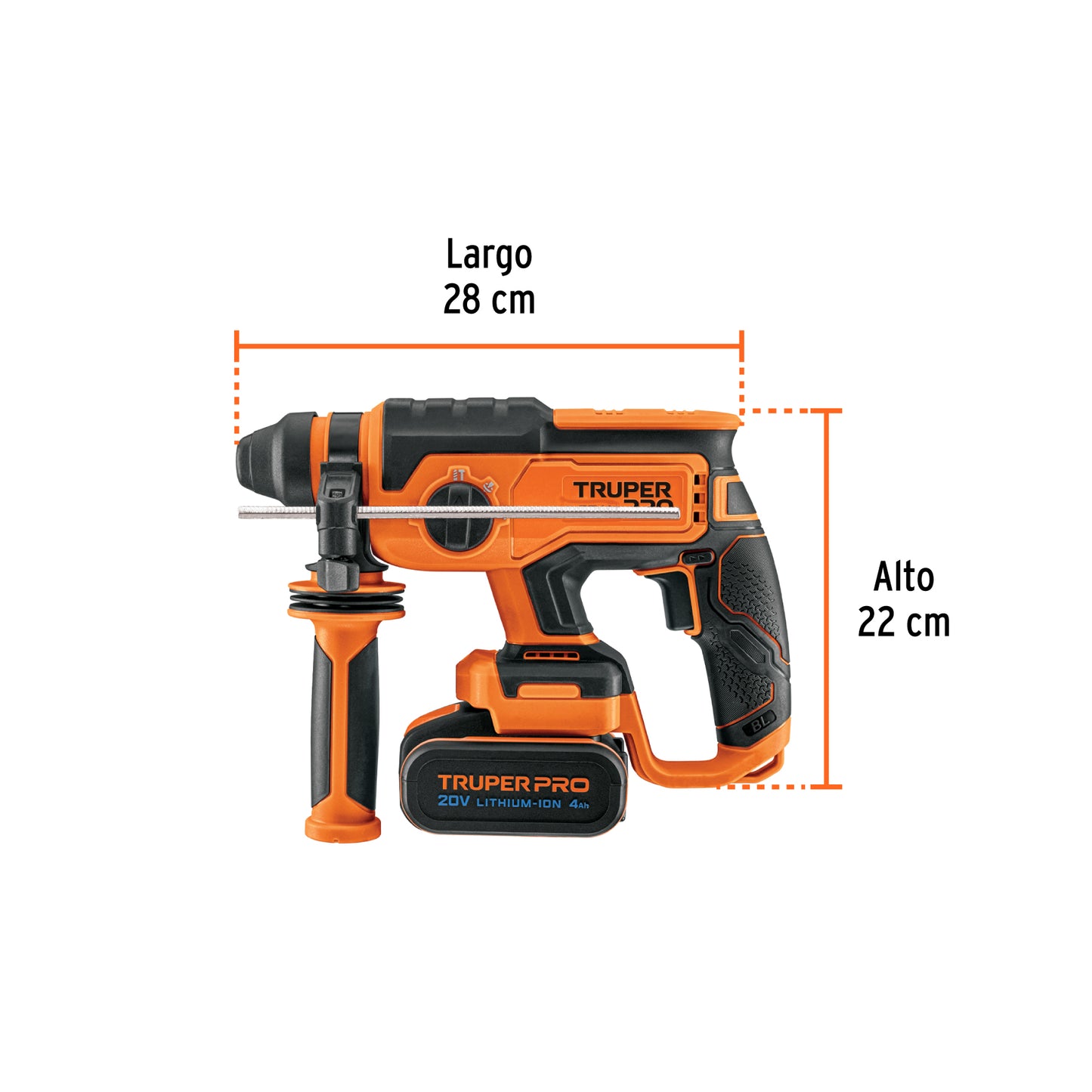TRUPER Rotomartillo SDS Plus/destornillador 20V 2 J con  1 batería 4Ah