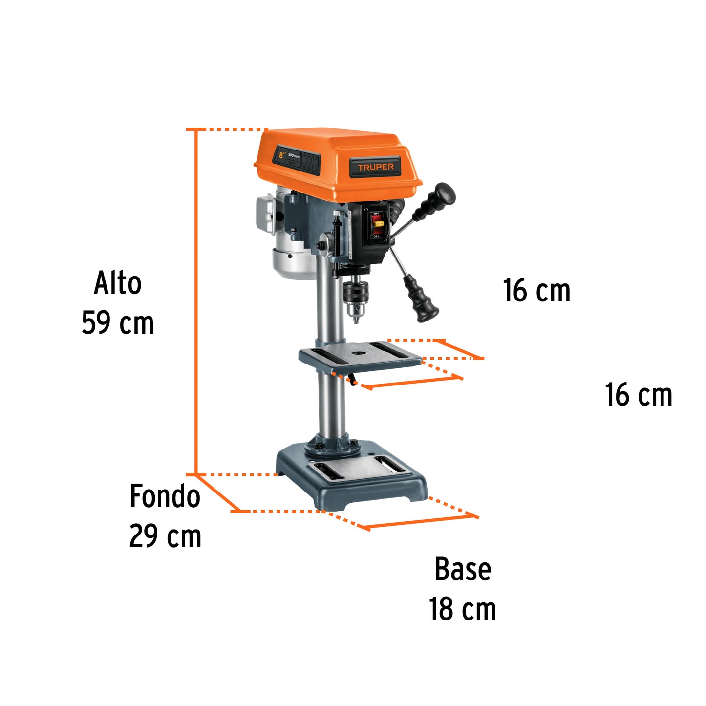 TRUPER TAPI-8Taladro de piso 8 pulgadas 1/3 HP (250 W) broquero 1/2pulgadas