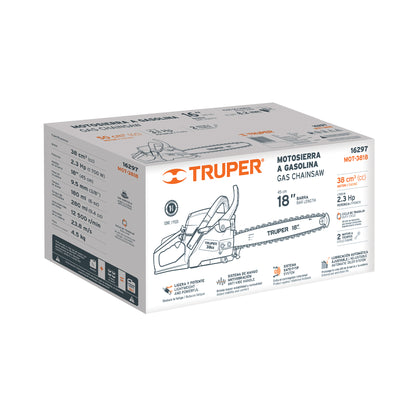 TRUPER Motosierra 38 cc a gasolina con barra de 18 pulgadas