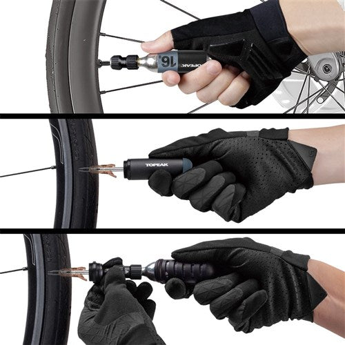 Kit topeak multi herramienta, parches tubeless y boquilla con tanque de CO2