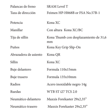 Bicicleta KONA kahuna SRAM  r29 MTB 1x12