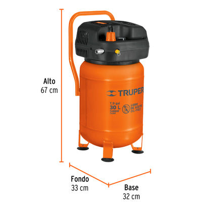 TRUPER Compresor libre de aceite 30L 3HP vertical 127V