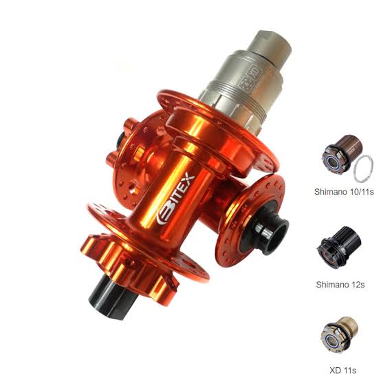 Mazas BITEX naranjas aluminio 6T  28h 12x148mm y 15x110