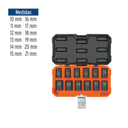 TRUPER Juego de 12 dados de impacto cuadro 1/2 pulgadas 6 puntas mm