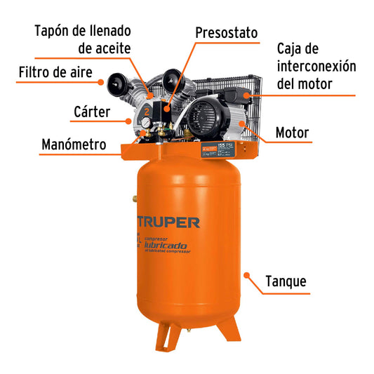TRUPER Compresor lubricado de banda 120L 4HP vertical 220V