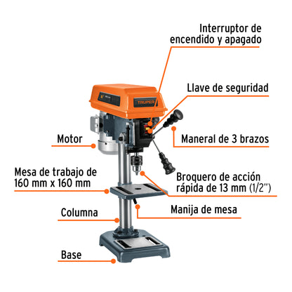 TRUPER TAPI-8Taladro de piso 8 pulgadas 1/3 HP (250 W) broquero 1/2pulgadas