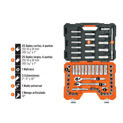 TRUPER Juego de 56 herramientas cuadro 1/2 pulgadas std y mm para mecánico