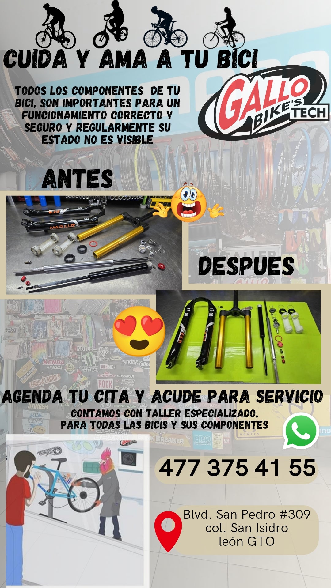 ¿CÓMO CUIDO MI BICI?   DALE MANTENIMIENTO, SERVICIO Y CUIDADO CONAS MANOS EXPERTAS, QUE TODAS LAS BICIS LAS DEJAN 💯 Gallo Bikes's tech