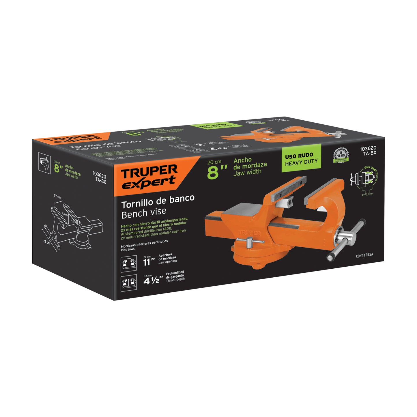 TRUPER Tornillo de banco 8pulgadas industrial de hierro dúctil EXPERT