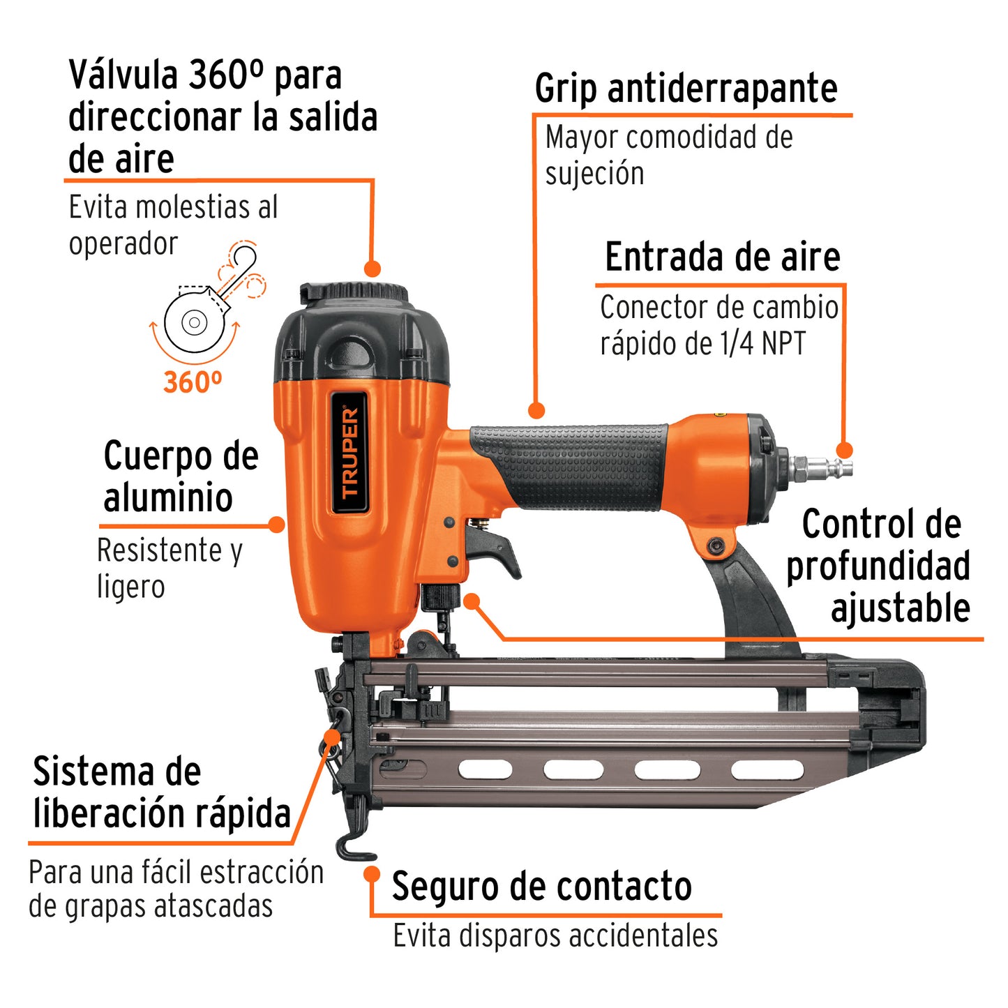 TRUPER Clavadora neumática profesional, calibre 16