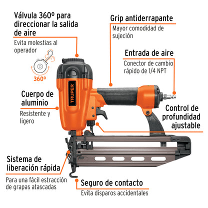TRUPER Clavadora neumática profesional, calibre 16