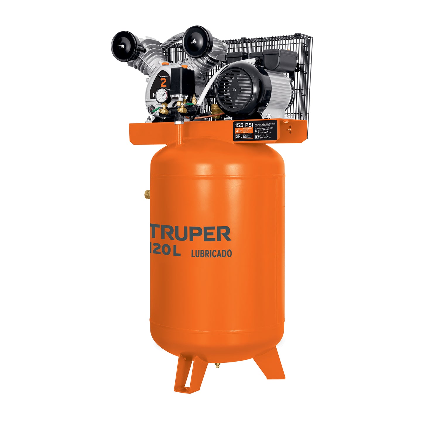 TRUPER Compresor lubricado de banda 120L 4HP vertical 220V