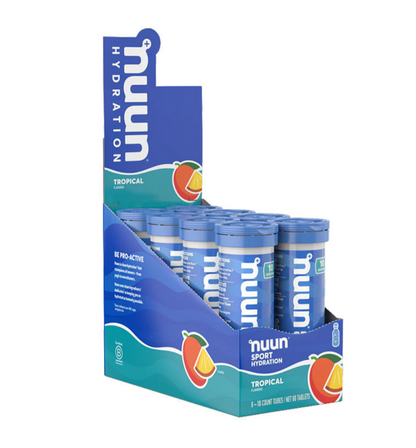 Nuun electrolitos diluible en agua, sabor fruta tropical caja 8 tubos de 10pz c/u