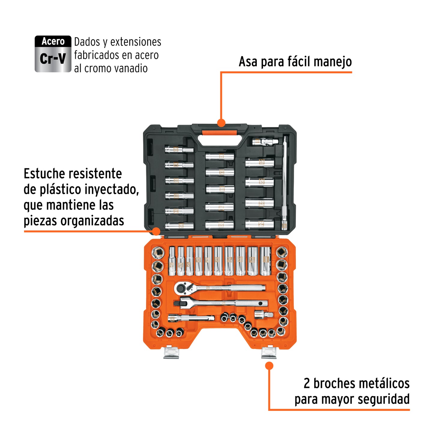 TRUPER Juego de 56 herramientas cuadro 1/2 pulgadas std y mm para mecánico