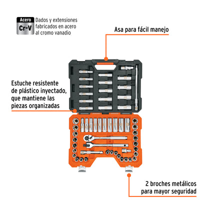 TRUPER Juego de 56 herramientas cuadro 1/2 pulgadas std y mm para mecánico