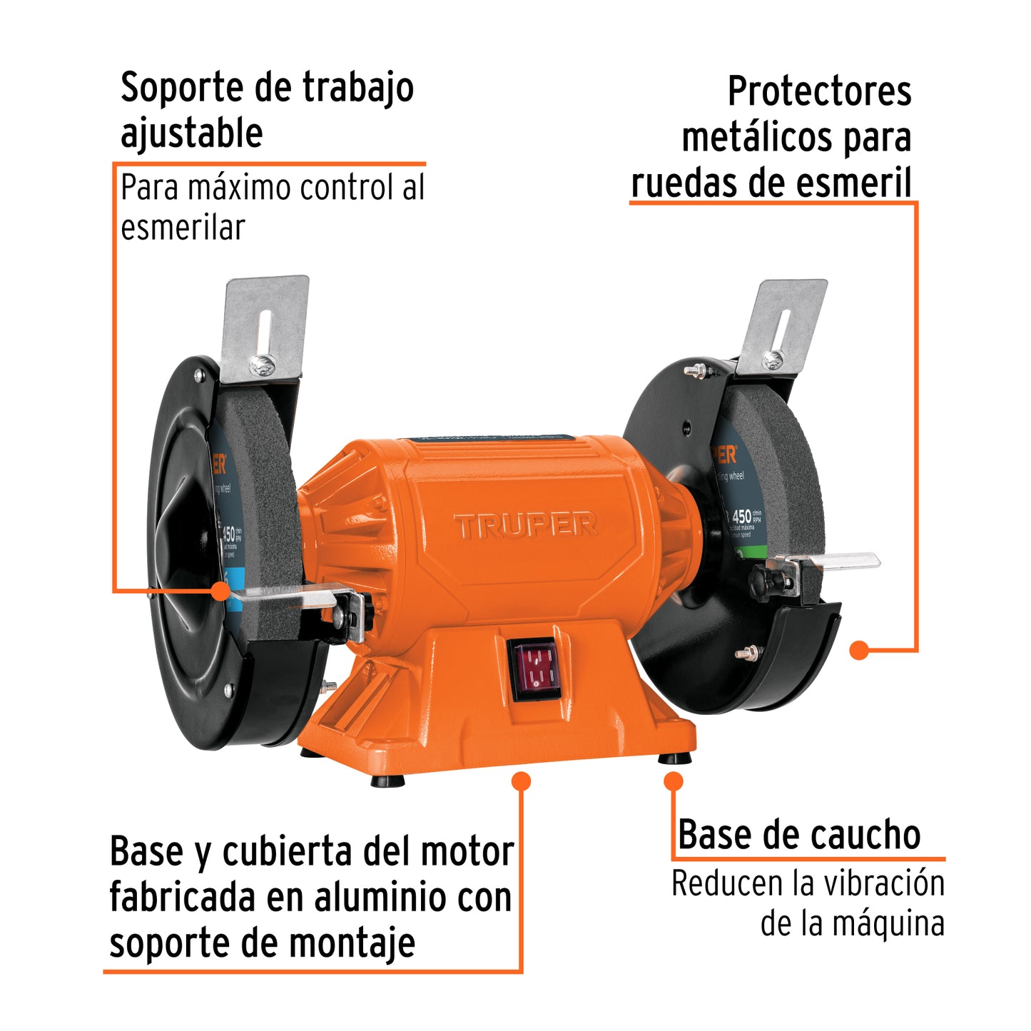 TRUPER Esmeril de banco de 8pulgadas de 3/4 HP 560 W