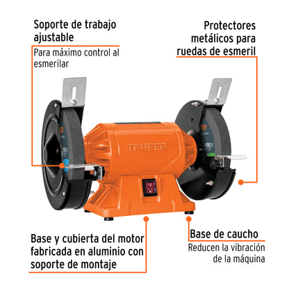 TRUPER Esmeril de banco de 8pulgadas de 3/4 HP 560 W