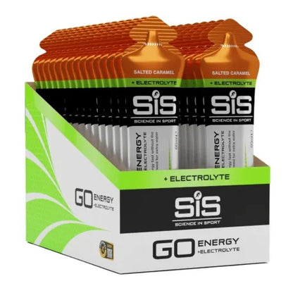 Gel SIS Go Energy + electrolitos sabor caramelo salado caja con 30pz de 60ml