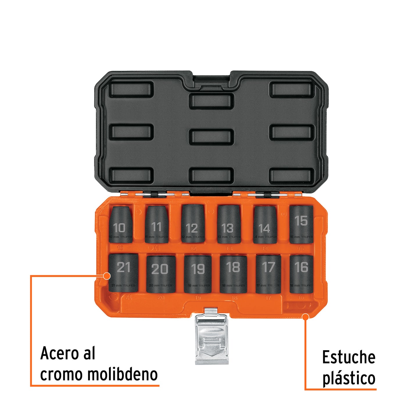 TRUPER Juego de 12 dados de impacto cuadro 1/2 pulgadas 6 puntas mm