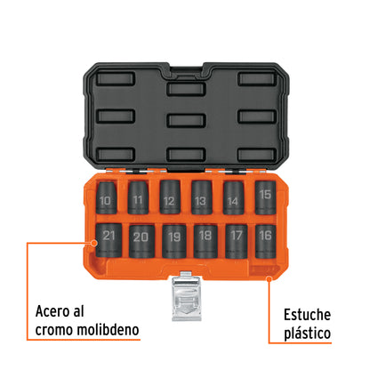 TRUPER Juego de 12 dados de impacto cuadro 1/2 pulgadas 6 puntas mm