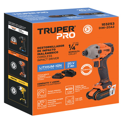TRUPER Destornillador de impacto 1/4pulgadas 20V con 1 batería 2Ah PRO