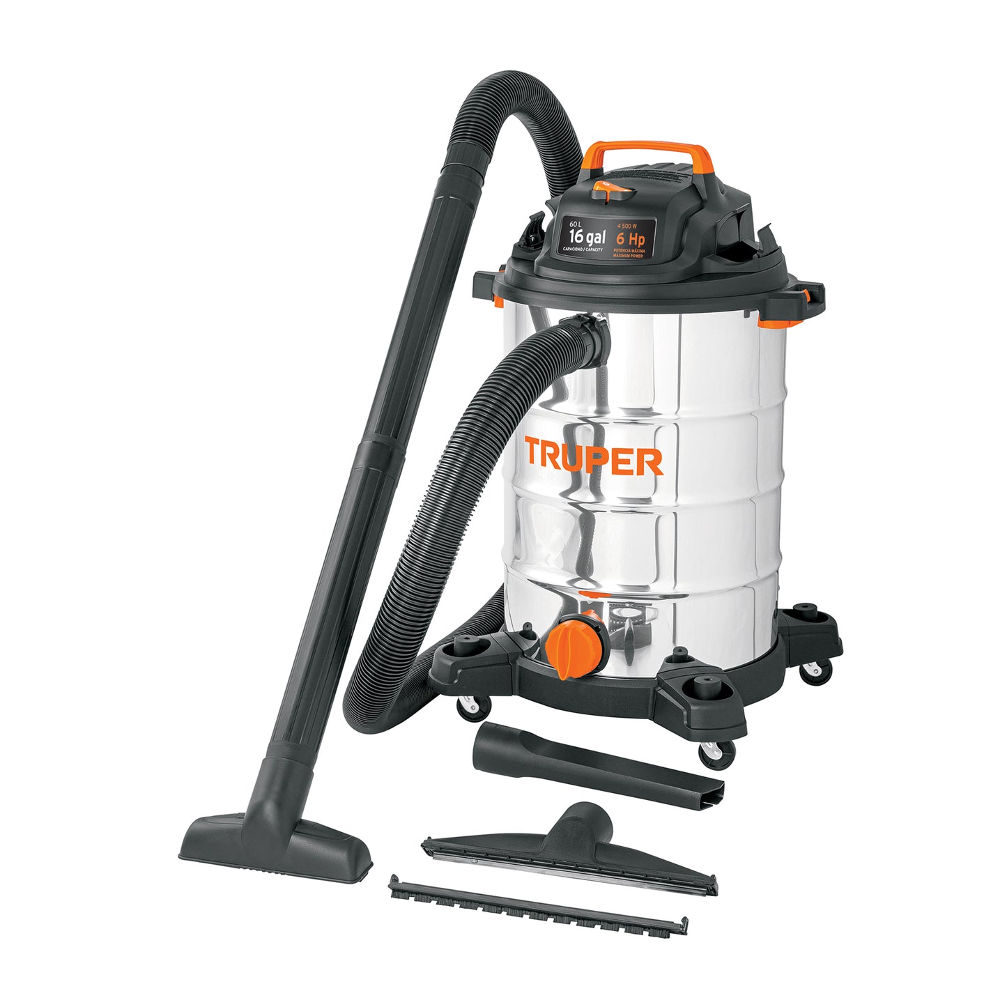 TRUPER Aspiradora de sólidos y líquidos 16 gal acero inox