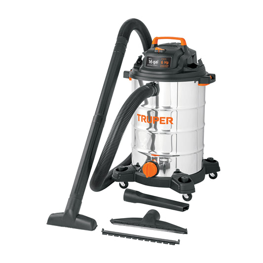 TRUPER Aspiradora de sólidos y líquidos 16 gal acero inox