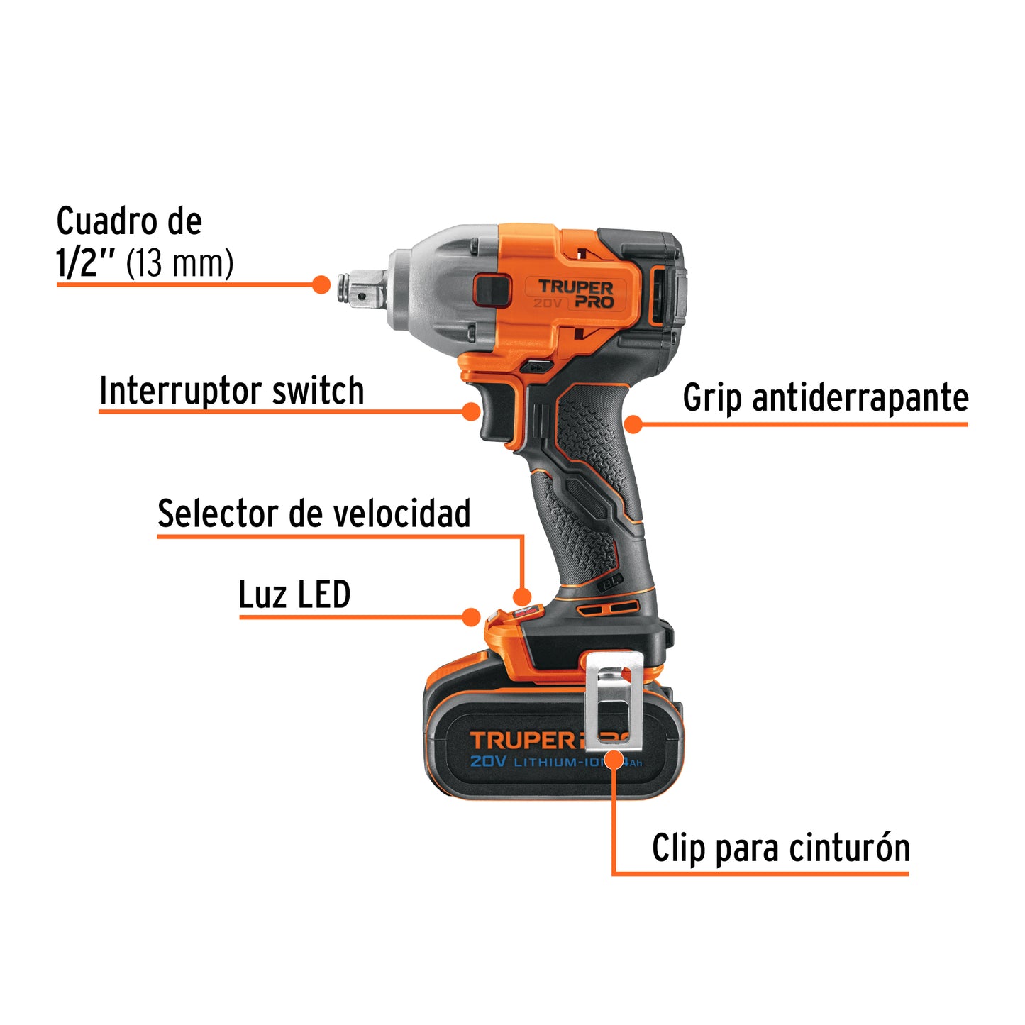 TRUPER Llave de impacto 1/2 pulgadas de 20V y 184 con 1 batería 4Ah PRO