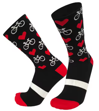 Calcetas para ciclismo, bicis y corazones negro