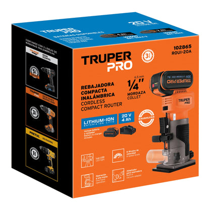 TRUPER PRO Router Rebajadora 1/4pulgadas 1 batería 4 Ah