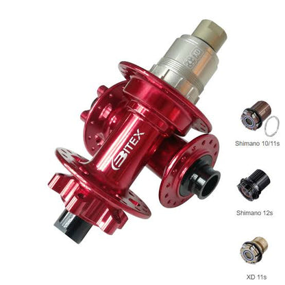 Mazas BITEX rojo aluminio 6T  28h 12x148mm y 15x110