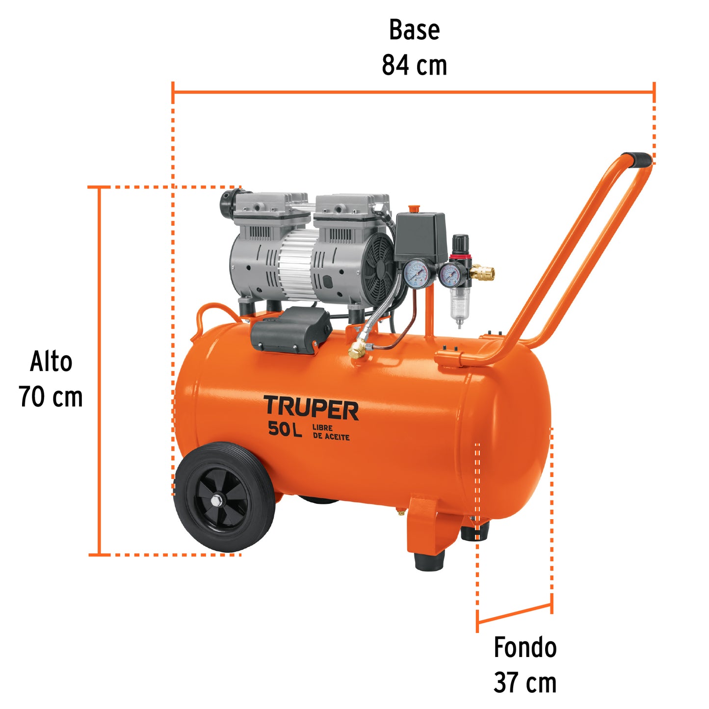 TRUPER Compresor de aire, silencioso libre de aceite, 50 L, 2 HP