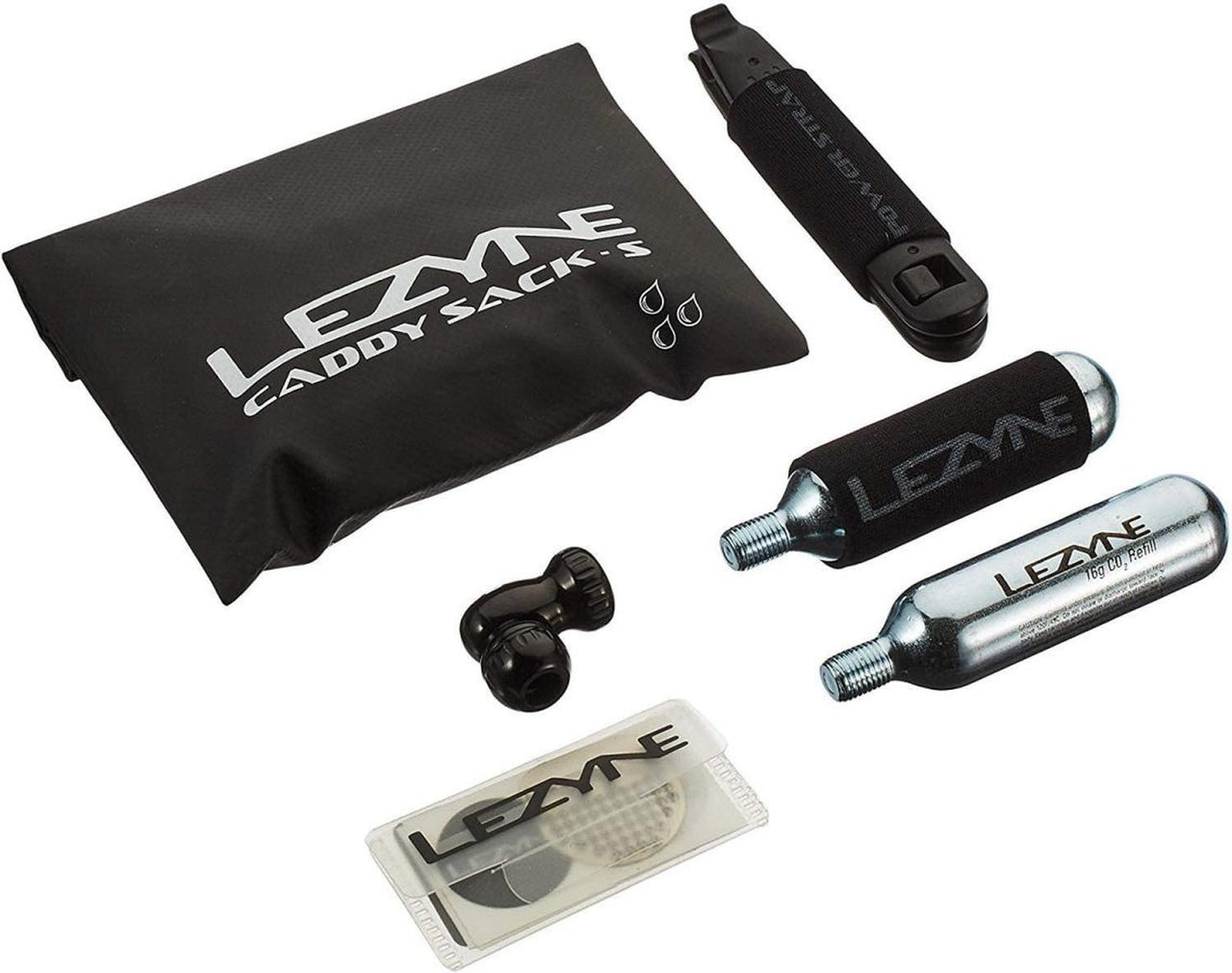 Kit lezyne CADDY sack CO2, parches auto adherentes, desmontadores y bolsita