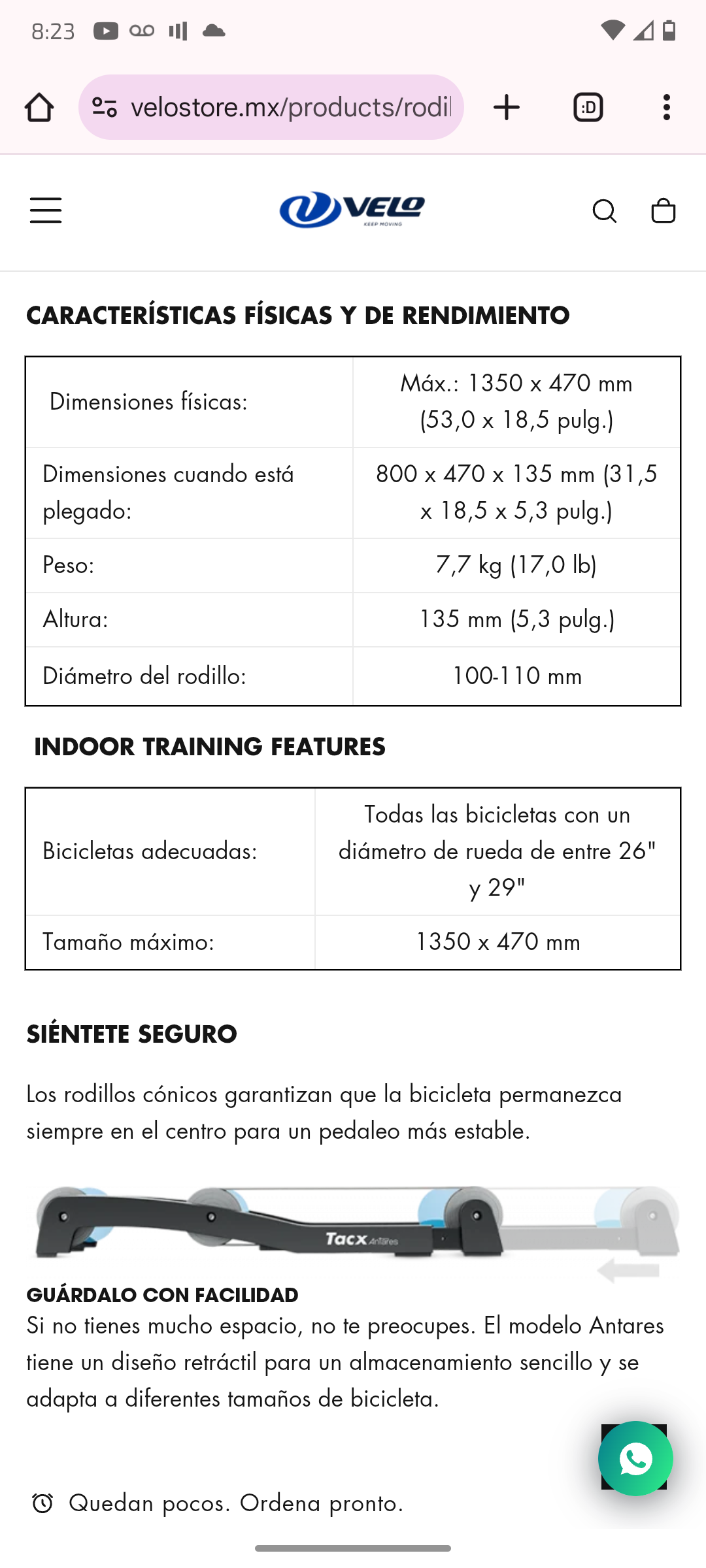 Rodillo de entrenamiento tacx Antares