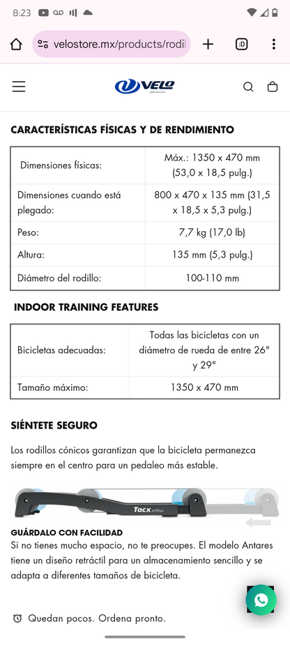 Rodillo de entrenamiento tacx Antares