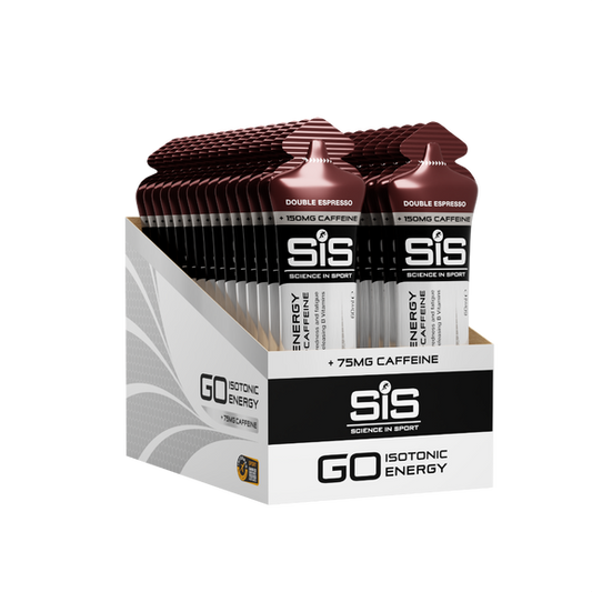 Gel SIS Go Energy + cafeína  sabor doble expresso caja con 30pz de 60ml