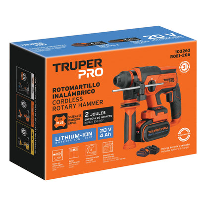 TRUPER Rotomartillo SDS Plus/destornillador 20V 2 J con  1 batería 4Ah