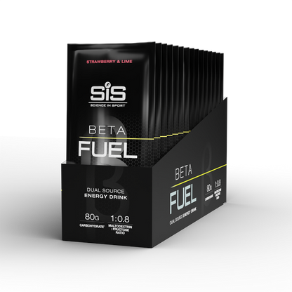 Polvo diluible en agua SIS Beta Fuel 80 sabor lima y fresa  caja de 15pz de 82gr
