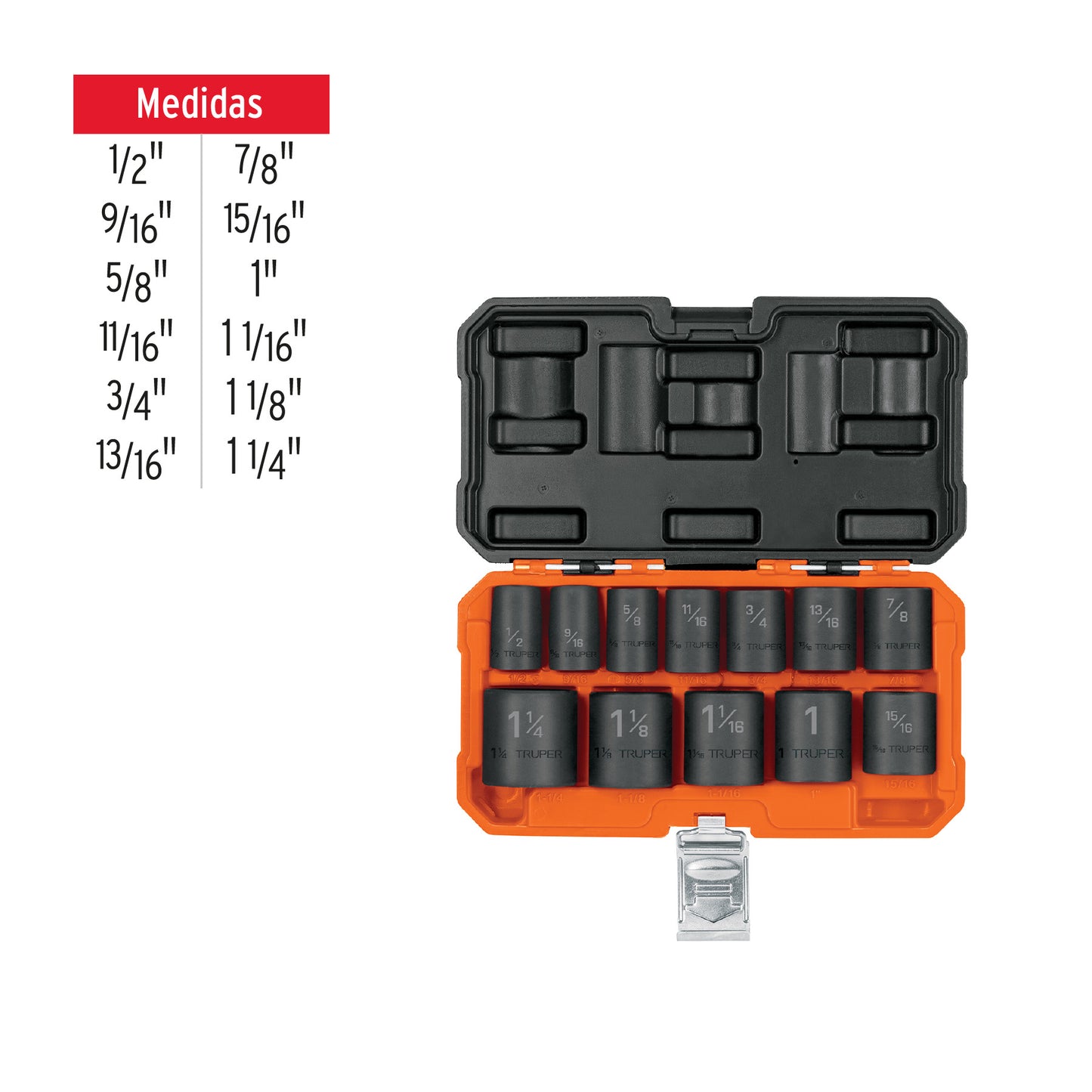 TRUPER Juego de 12 dados cuadro 1/2 pulgadas de impacto 6 puntas std