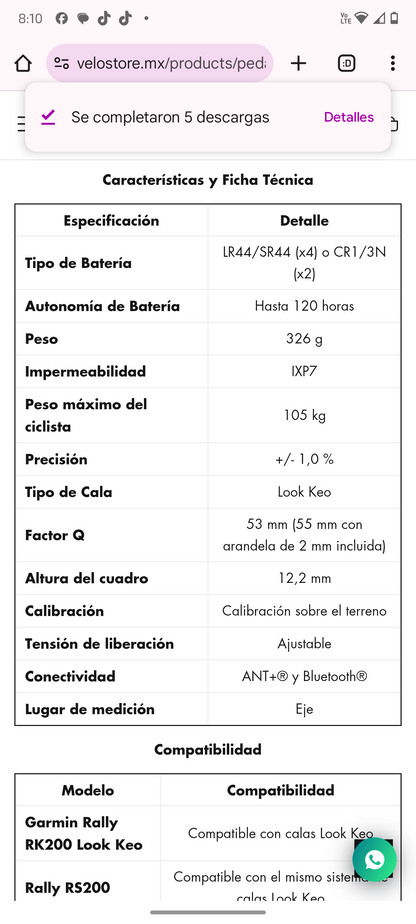 Pedales de grapa garmin con potenciómetro Rally PK200 look keo