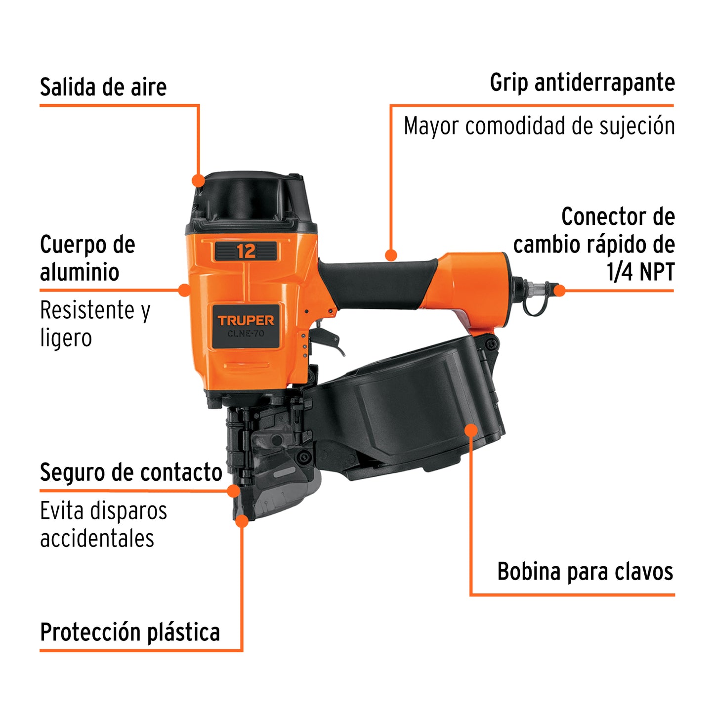 TRUPER Clavadora neumática de bobina para clavo rolado 70mm