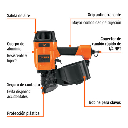 TRUPER Clavadora neumática de bobina para clavo rolado 70mm