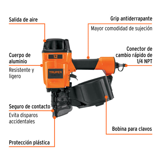 TRUPER Clavadora neumática de bobina para clavo rolado 70mm