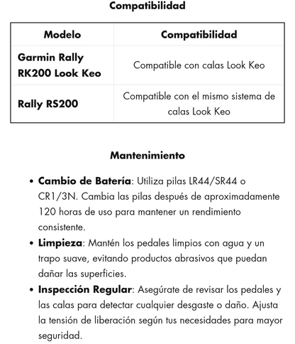 Pedales de grapa garmin con potenciómetro Rally PK200 look keo
