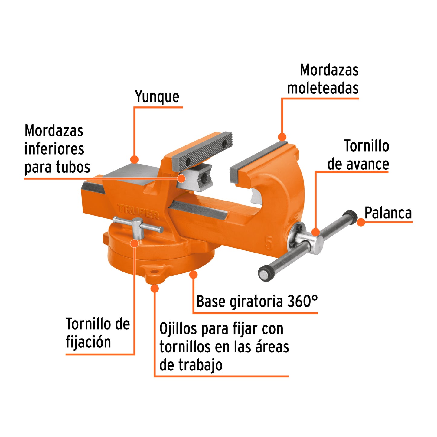 TRUPER Tornillo de banco 5pulgadas industrial de hierro dúctil EXPERT