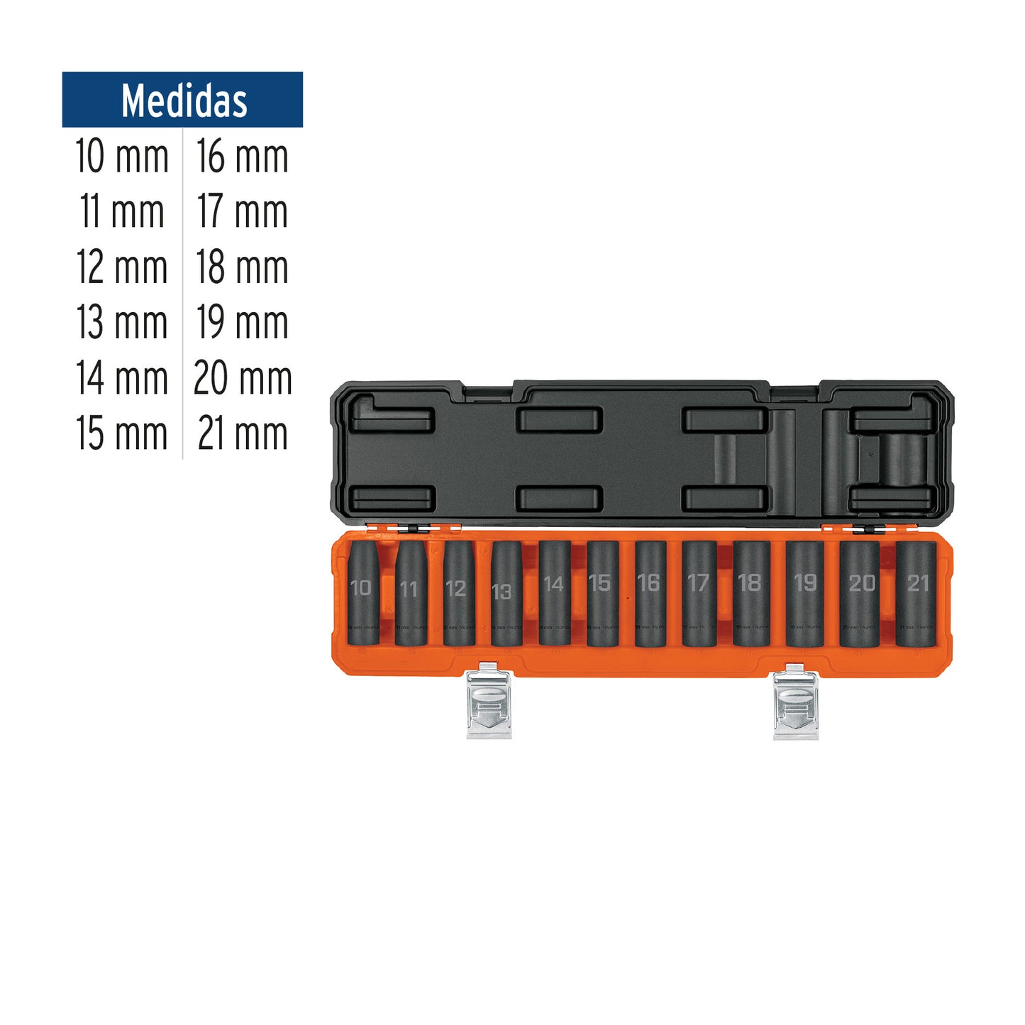 TRUPER Juego de 12 dados largos de impacto cuadro 1/2pulgadas, 6 puntas mm