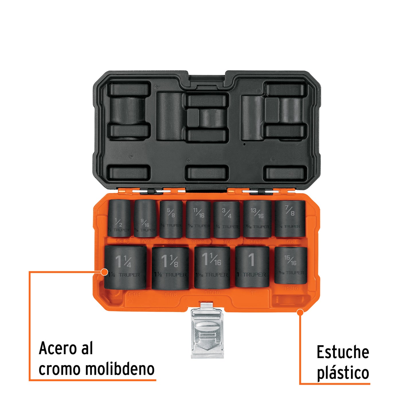 TRUPER Juego de 12 dados cuadro 1/2 pulgadas de impacto 6 puntas std