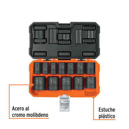TRUPER Juego de 12 dados cuadro 1/2 pulgadas de impacto 6 puntas std