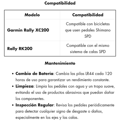 Pedales de grapa garmin con potenciómetro Rally XC200
